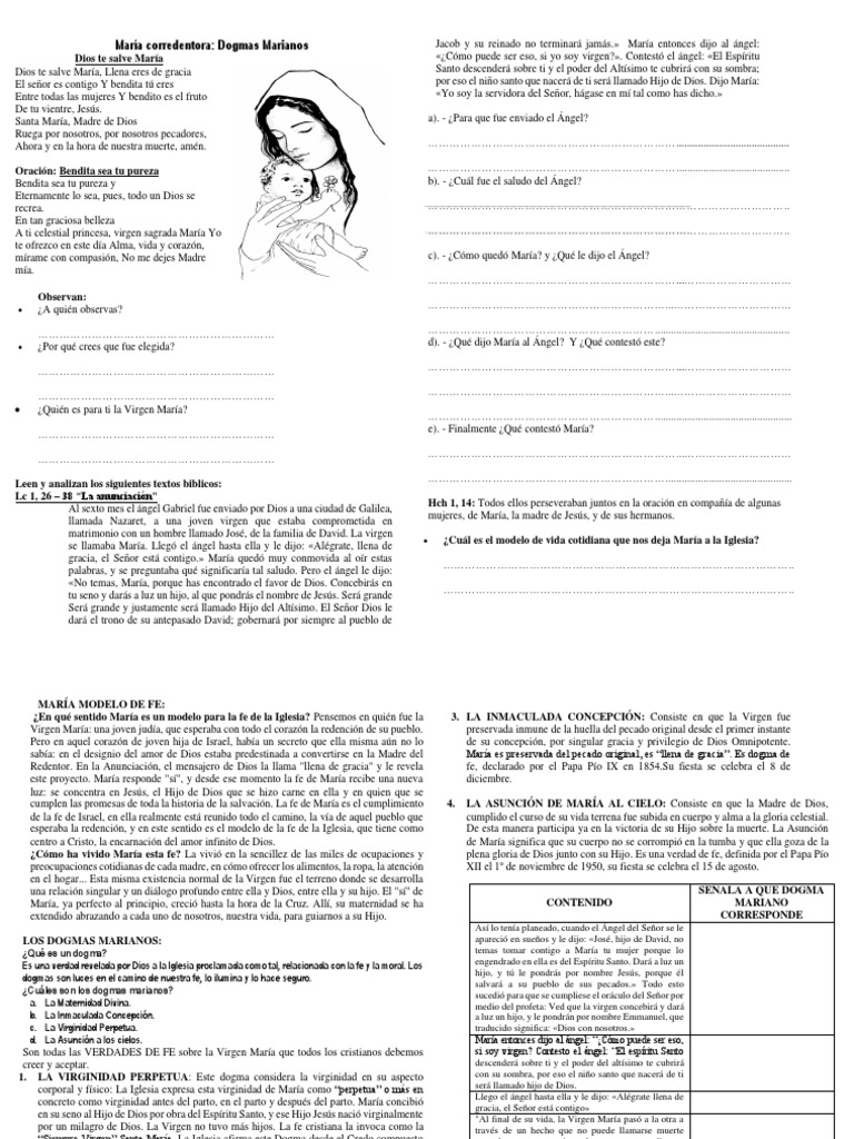 Ficha Dogmas Marianos | PDF