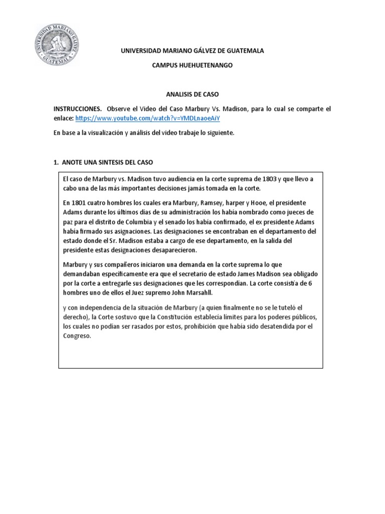 Análisis del Caso Marbury vs. Madison | PDF | Constitución | Judicaturas