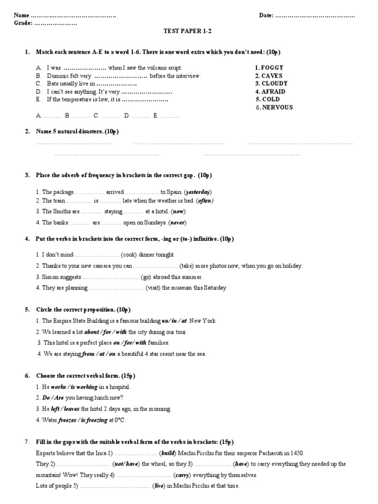 Test 7B - Units 1-2 | PDF