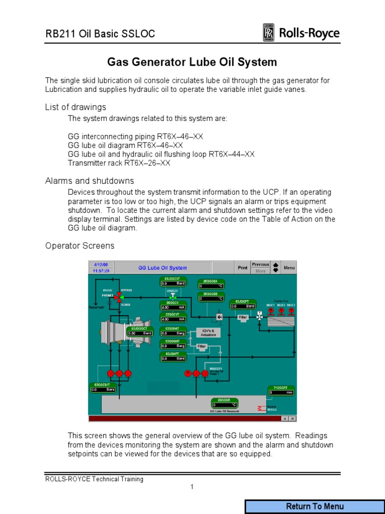 RB211 Gas Generator Lube Oil System | PDF | Pump | Valve