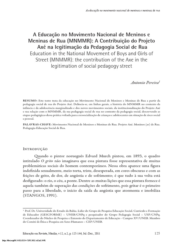 A Educação No Movimento Nacional de Meninos e Meninas de Rua PDF