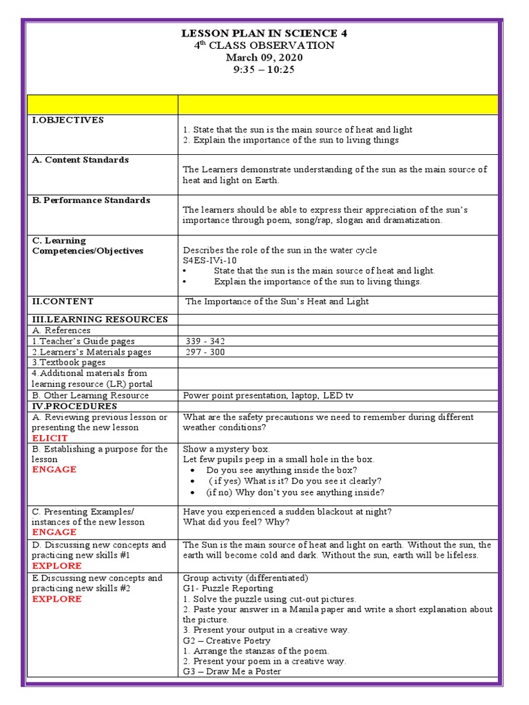 Importance of the Sun in Science 4 Lesson | PDF
