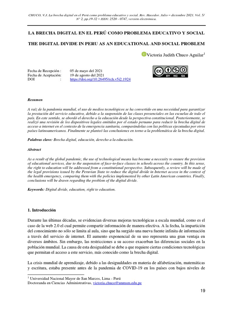 La Brecha Digital en El Perú Como Problema Educativo y Social | PDF ...