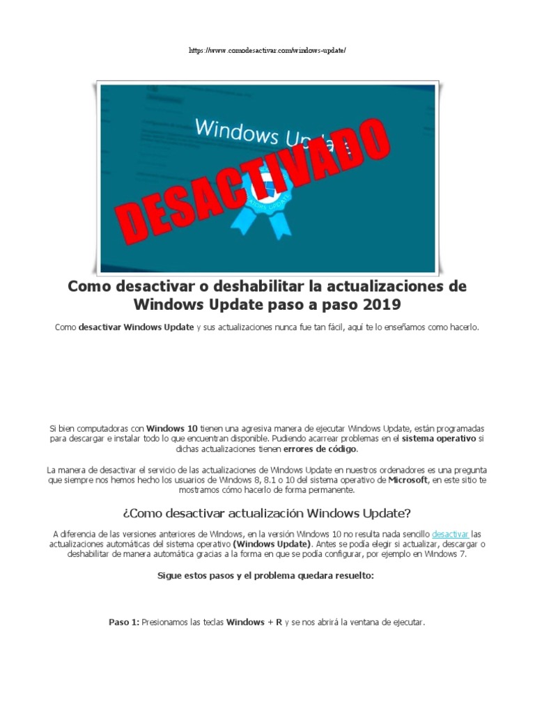Desactivar Windows Update Actualizacion Total Pdf Windows 10