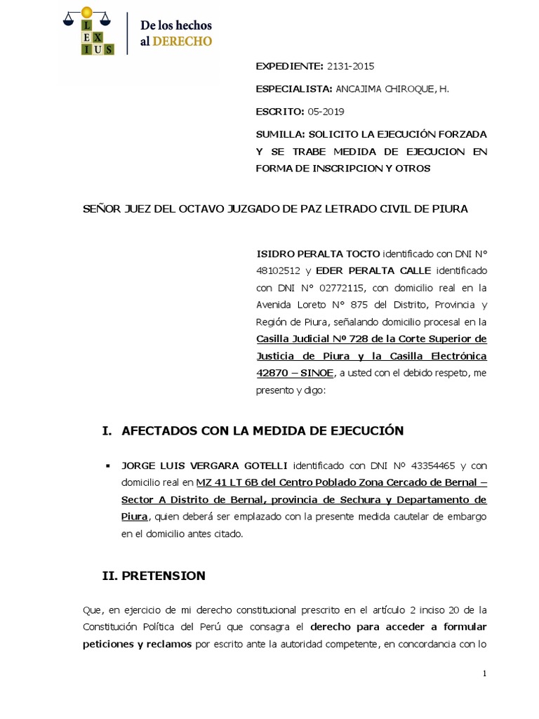 Solicitud de Embargo por Inscripción | PDF | Mandato | Sentencia (ley)
