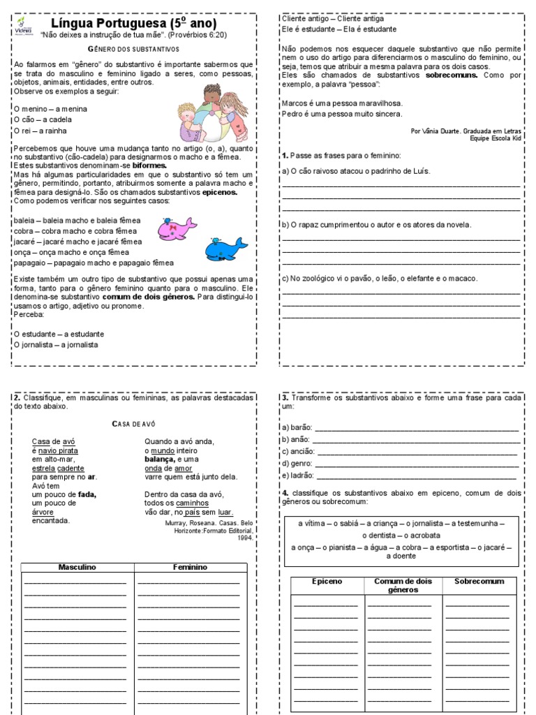 Gêneros dos Substantivos: Epicenos e Comuns | PDF