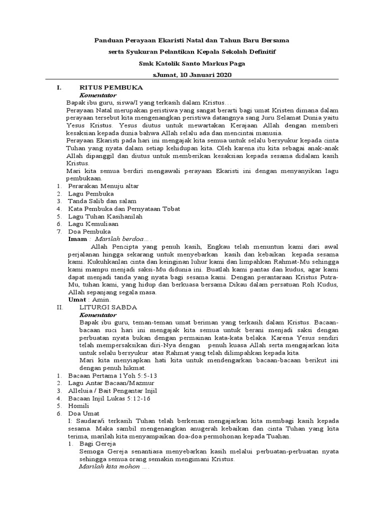 Panduan Perayaan Ekaristi Tahun Baru 2026