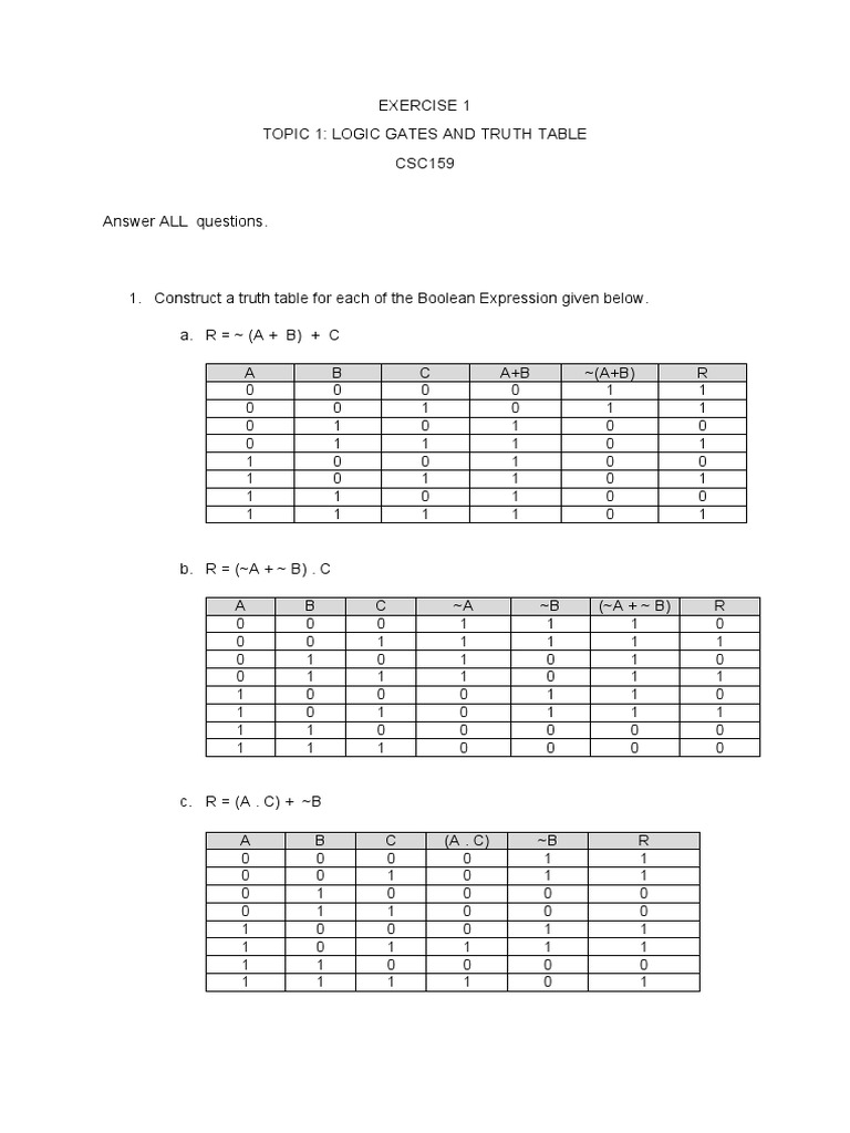 EXERCISE 1LOGIC GATESTOPIC 1 PDF