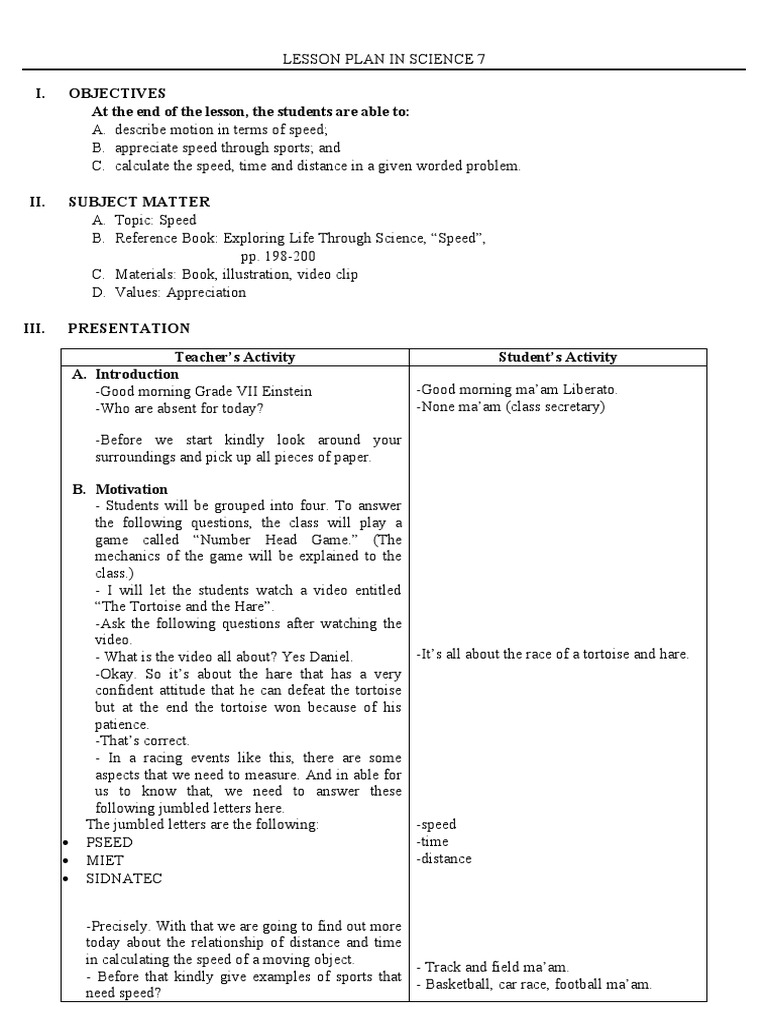 A Semi Detailed Lesson Plan In Science PDF Speed