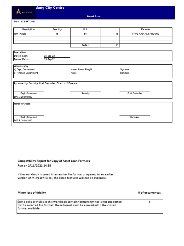 Asset Loan Form PDF