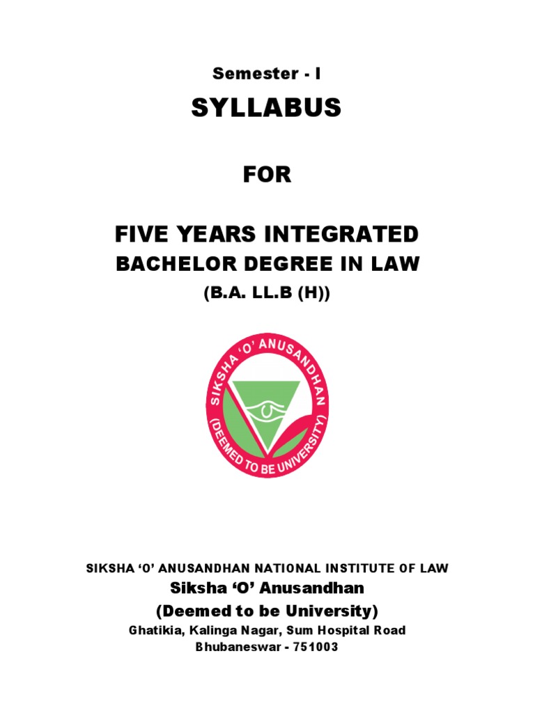 Semester i syllabus for five years integrated bachelor degree in law b