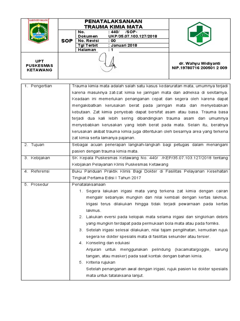 Sop Trauma Kimia Mata | PDF
