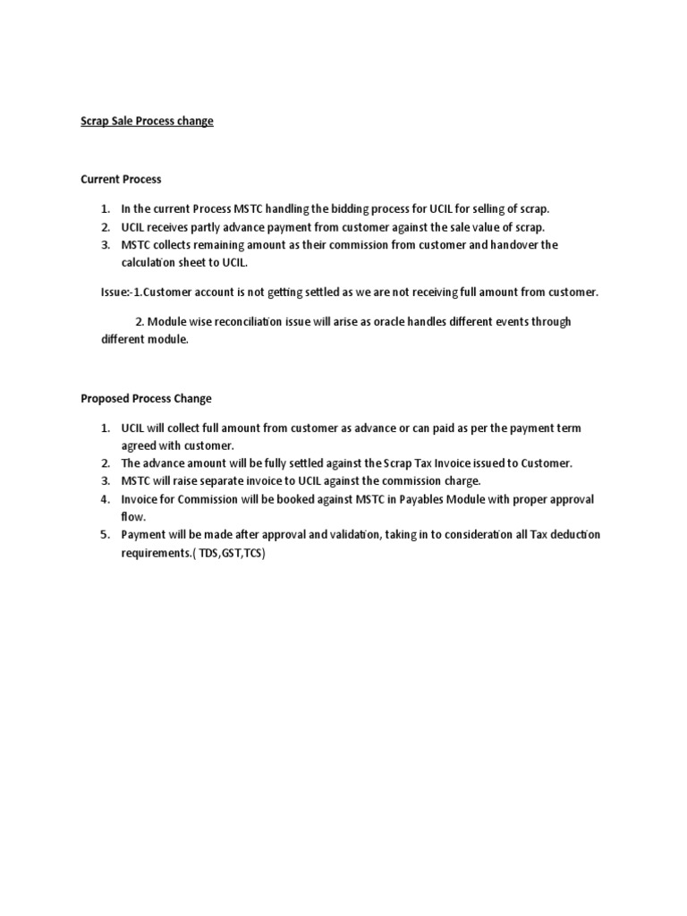 Scrap Sale Process Change | PDF