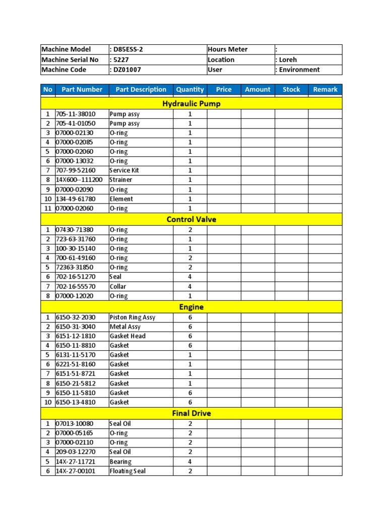 Machine Parts Inventory List | PDF | Technology & Engineering