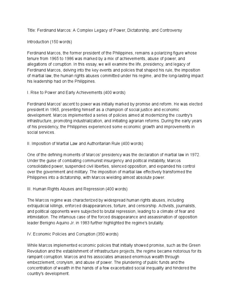 Ferdinand Marcos - A Complex Legacy of Power, Dictatorship, and ...