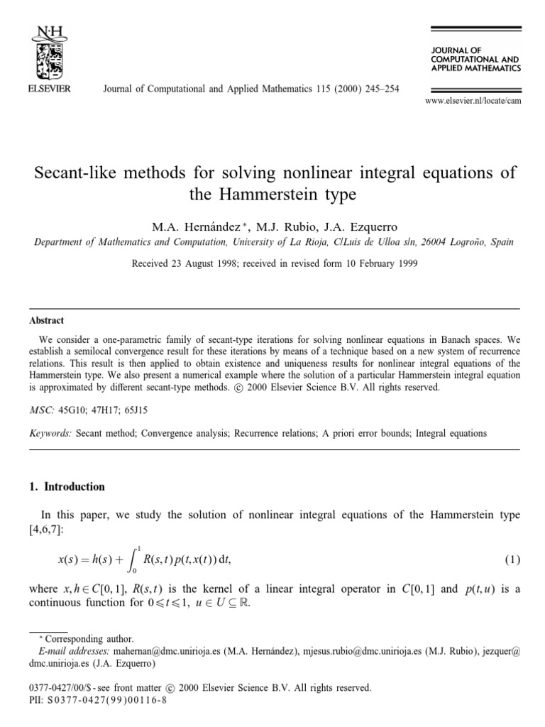 SecantLike Methods For Solving Integral Equations of The
