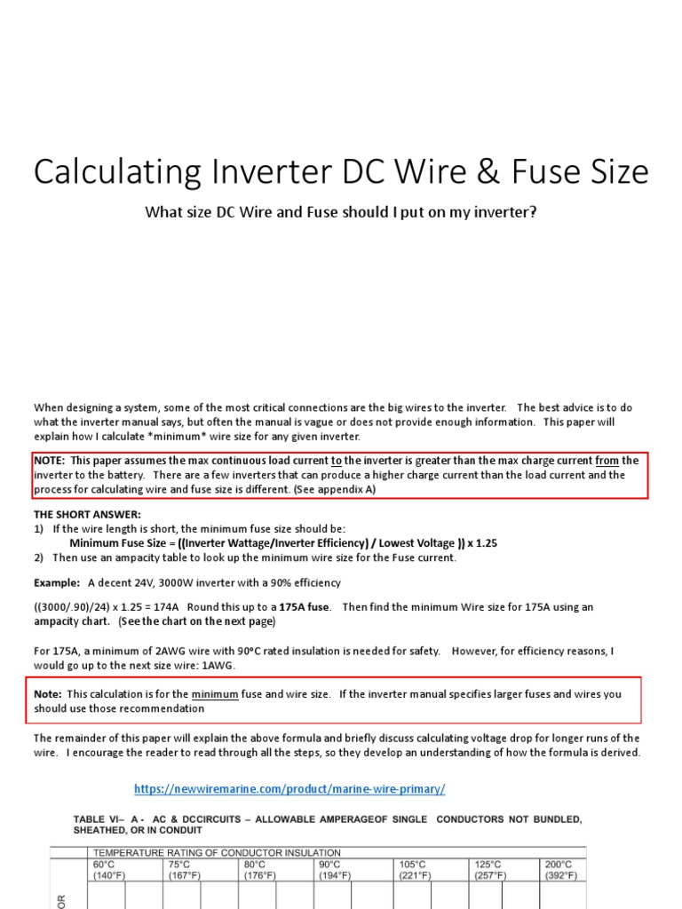 Calculating DC wire size for inverters PDF Power Inverter Fuse