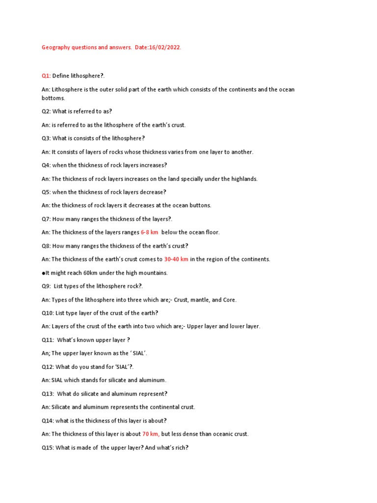 Geography Questions and Answers Form2 PDF Core Rock
