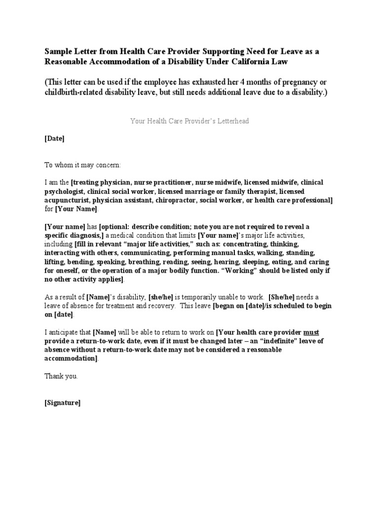 Letter Supporting Disability Leave | PDF