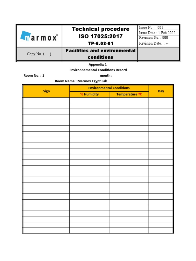ISO 17025 Environmental Conditions Record | PDF