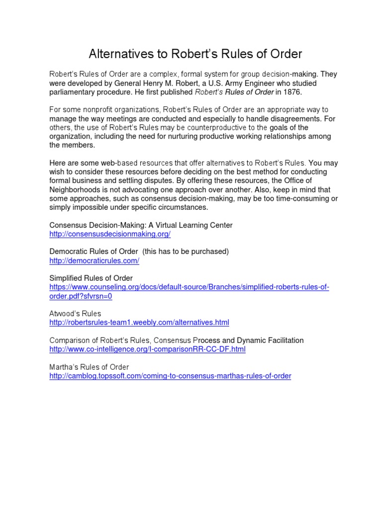 Alternatives to robert s rules of order pdf