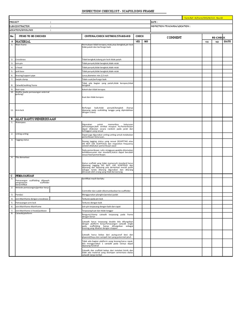 Checklist Inspeksi Scaffolding Frame | PDF