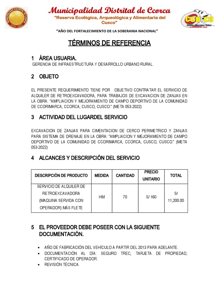 TDR - Alquiler de Retroexcavadora | PDF | Negocios
