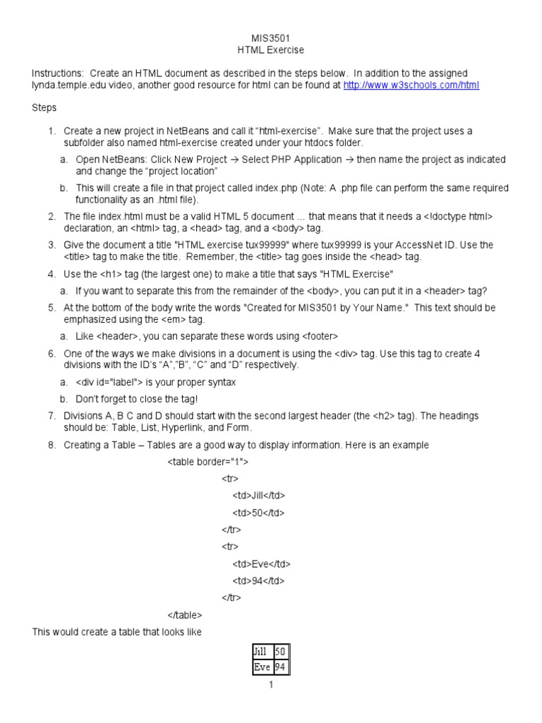 HTML Exercise | PDF