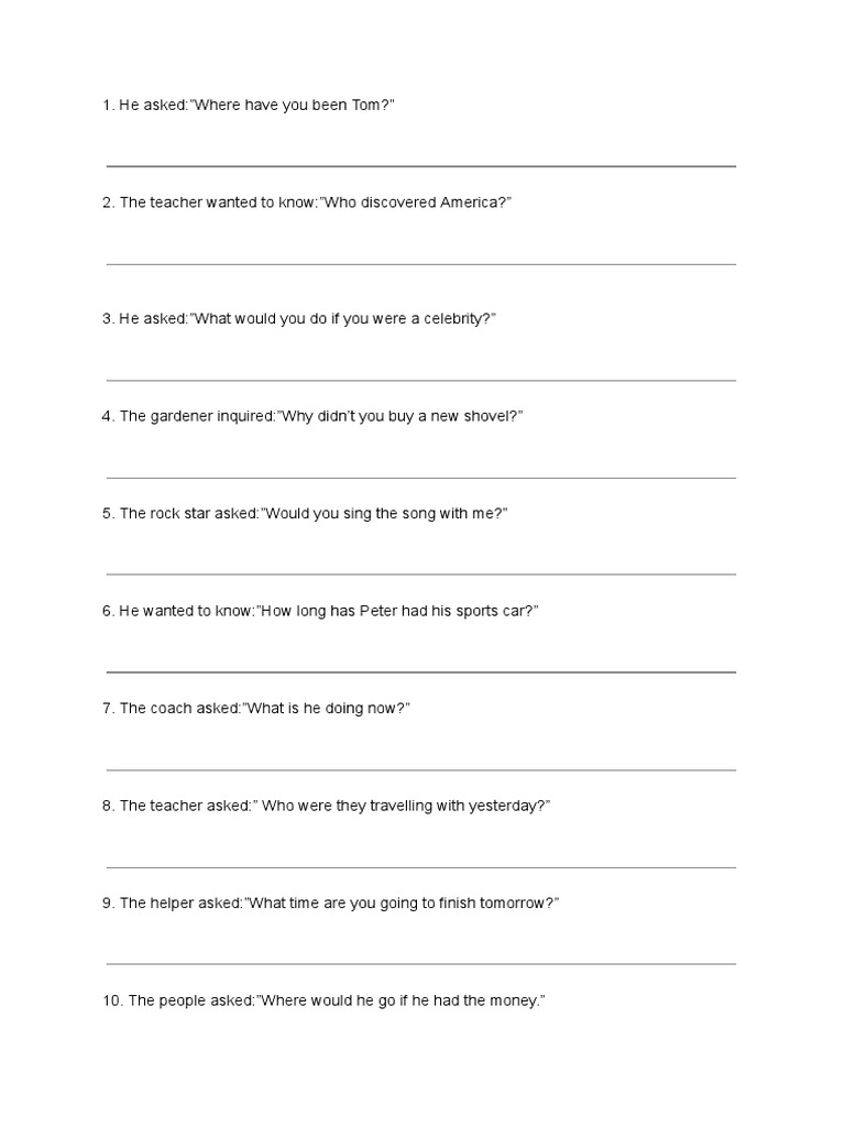 Reported Questions Exercise | PDF