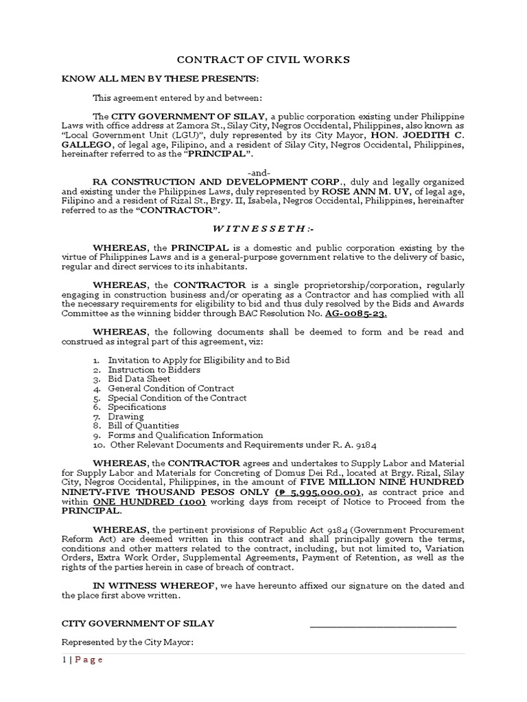 Contract for Civil Works in Silay City | PDF | Business | Government
