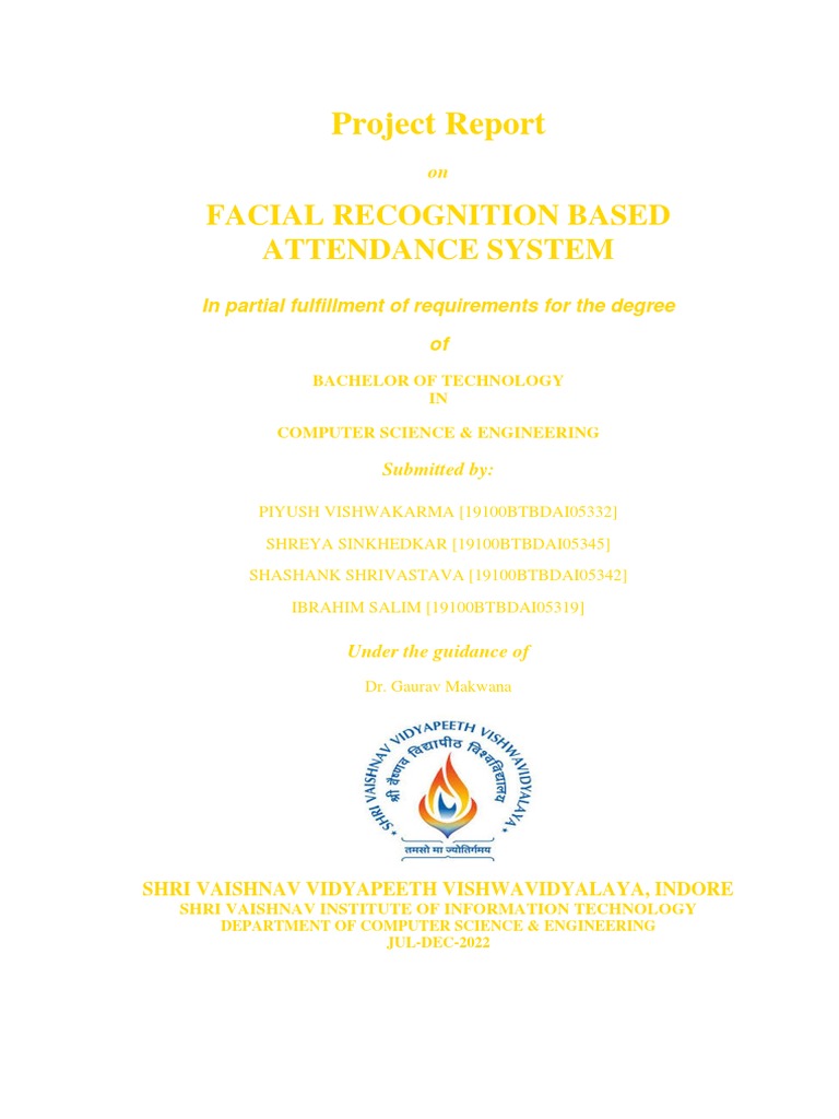 Facial Recognition Based Attendance System Project Report PDF