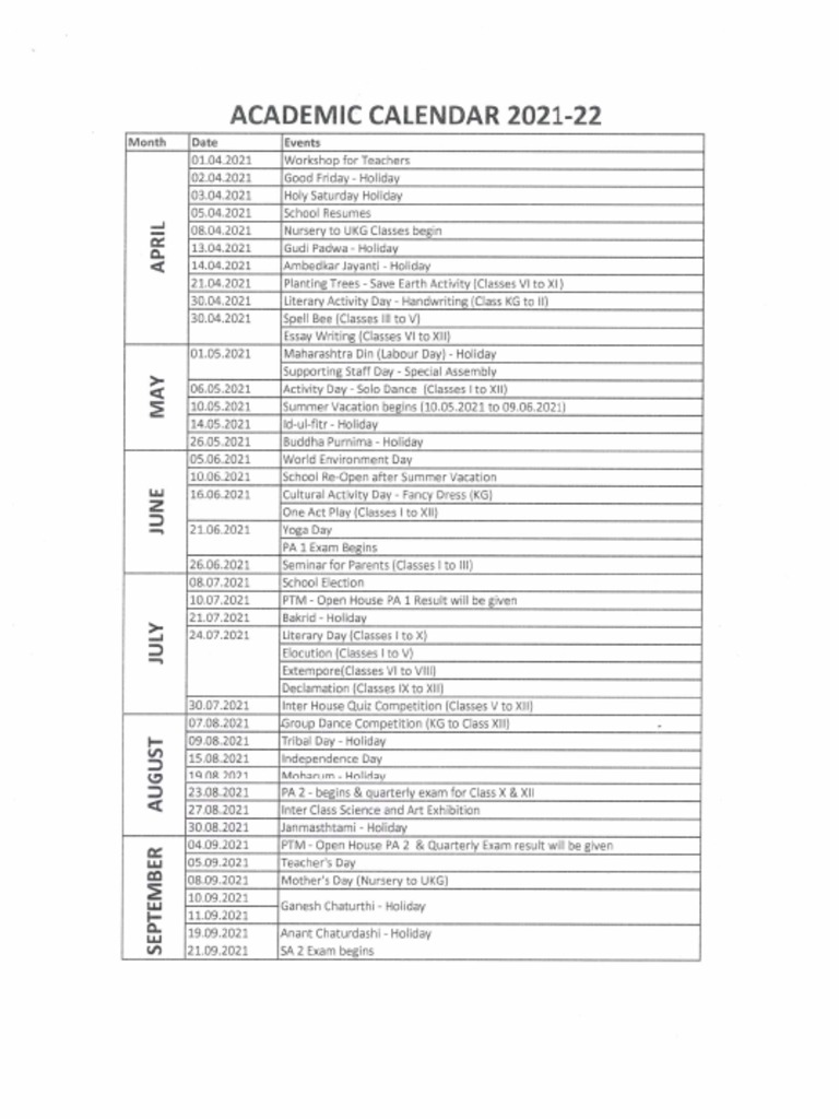 Academic Calendar PDF
