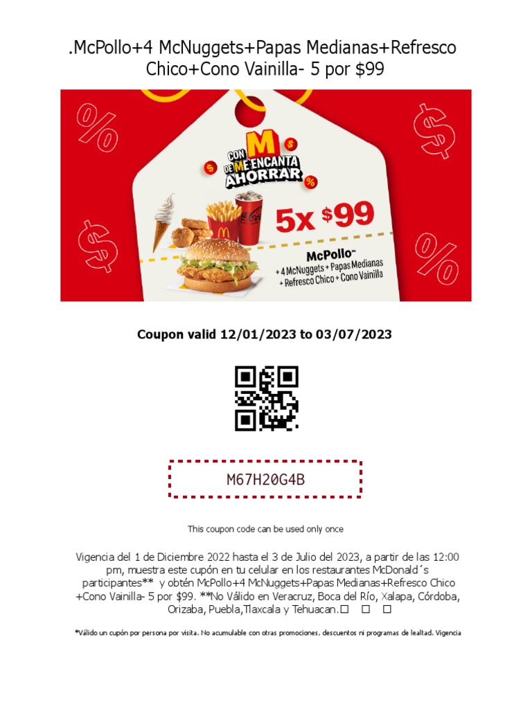 Cupón McDonald's: McPollo y más por $99 | PDF