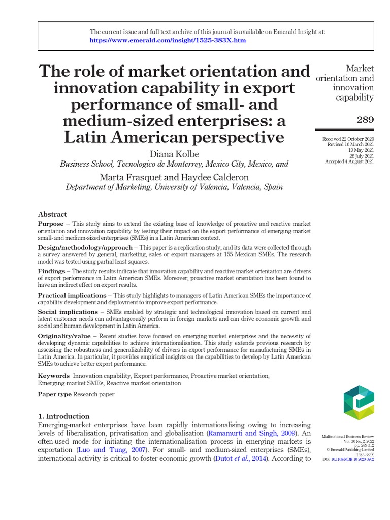 The Role of Market Orientation and Innovation | PDF