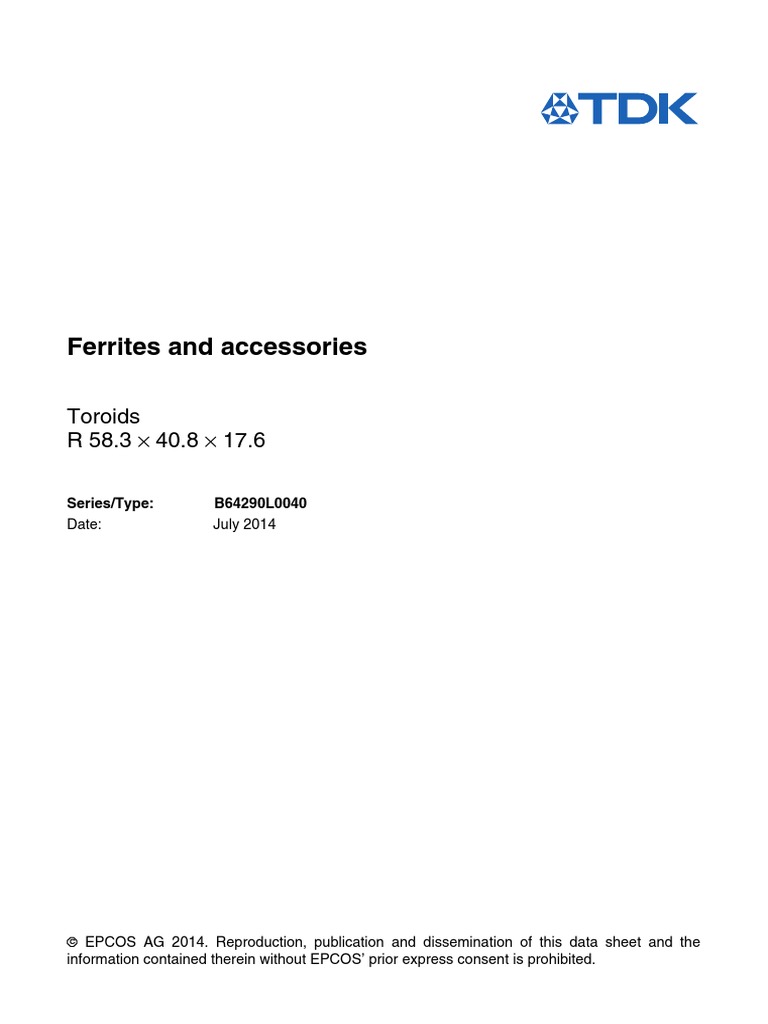 Datasheet Anello di Ferrite PDF Transformer Inductor