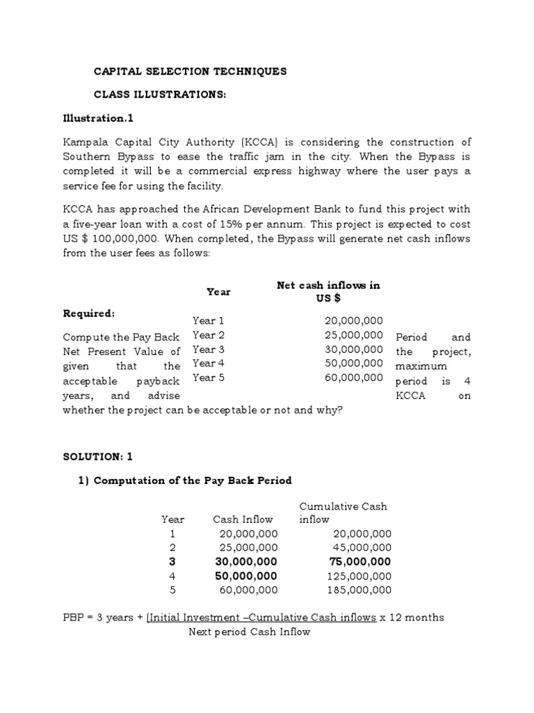Capital selection techniques illustrations pdf net present value