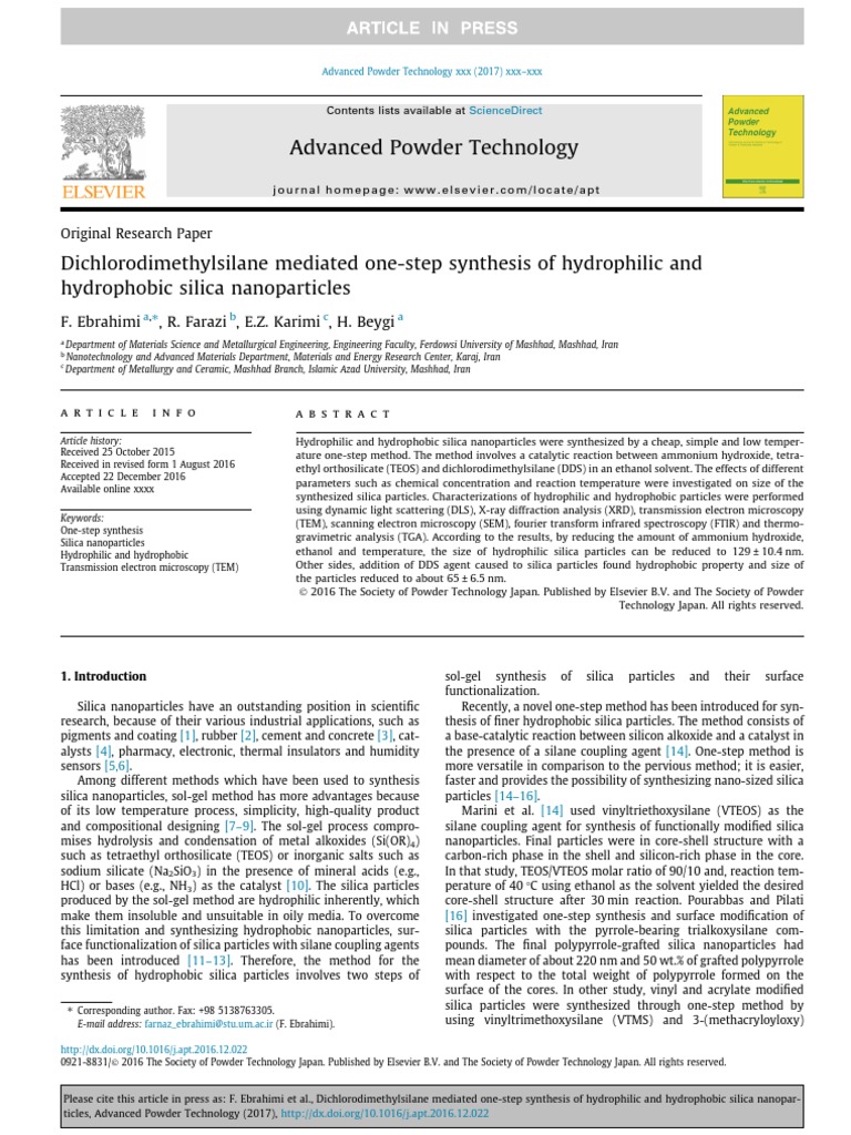 Silica Nanoparticles Synthesis | PDF | Silicon Dioxide | Nanoparticle
