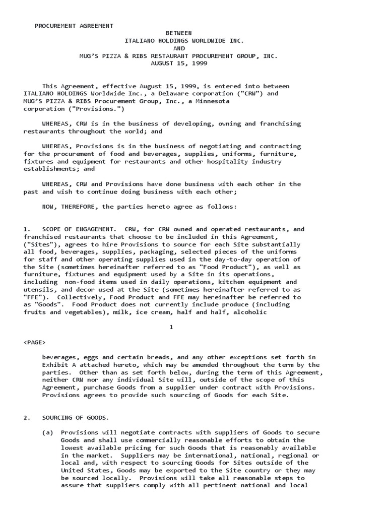 Procurement Agreements | PDF | Indemnity | Franchising