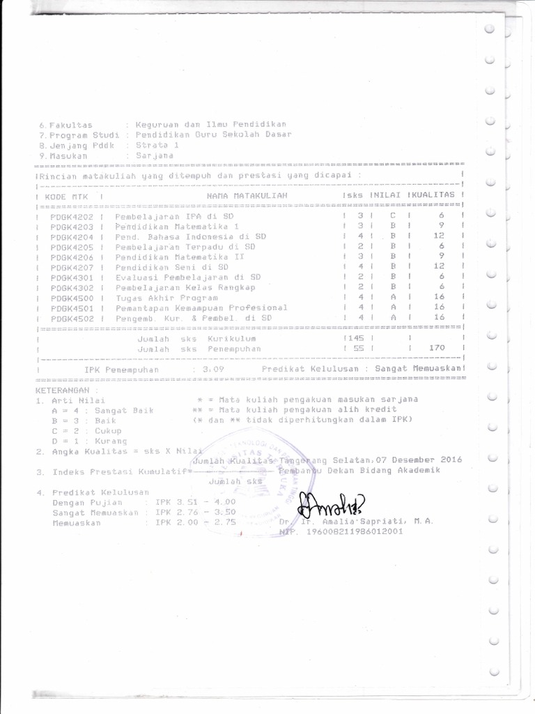 Transkrip Nilai S1 B Pdf