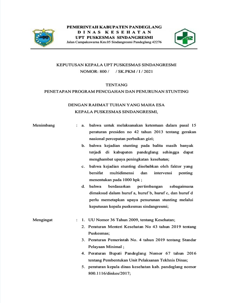 PDF SK Program Pencegahan Dan Penurunan Stunting Compress PDF