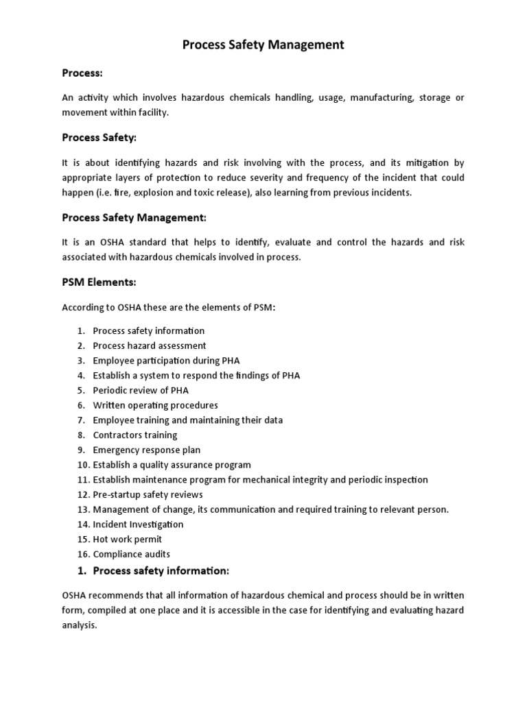 Process Safety Management Overview | PDF