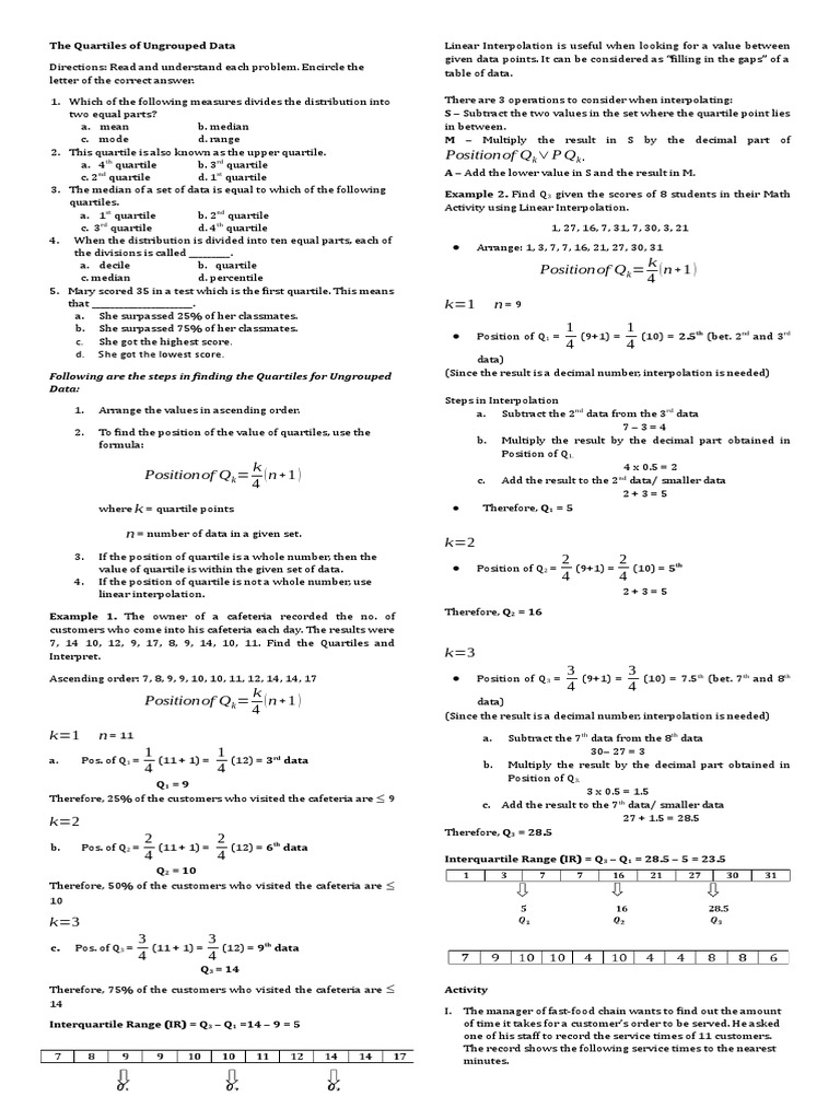 Quartiles for Ungrouped Data Explained | PDF | Arithmetic | Mathematics