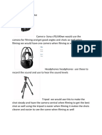 short film  equipment list