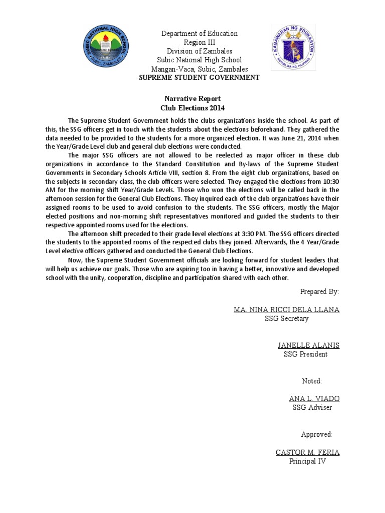 Club Elections Narrative Report 2014 | PDF | Government
