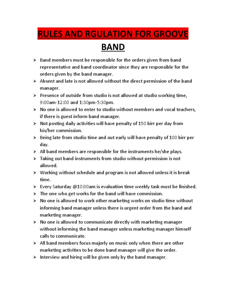 Rules and Rgulation For Groove Band PDF