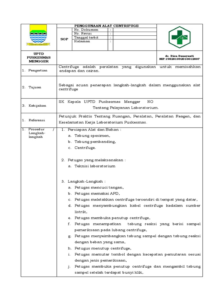 Sop Centrifuge PDF