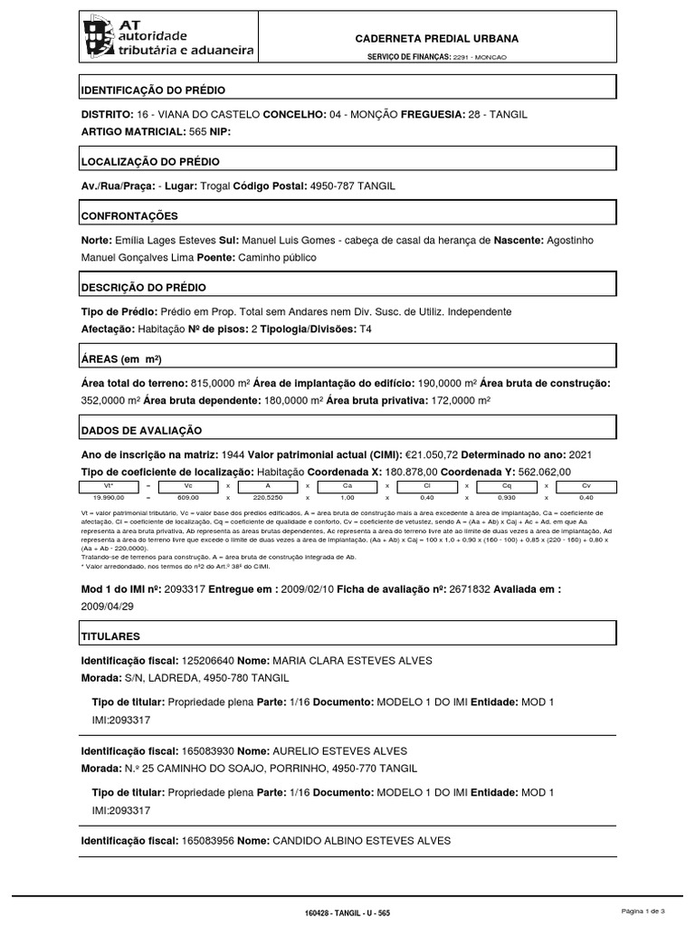 Caderneta Predial Urbana - Tangil | PDF