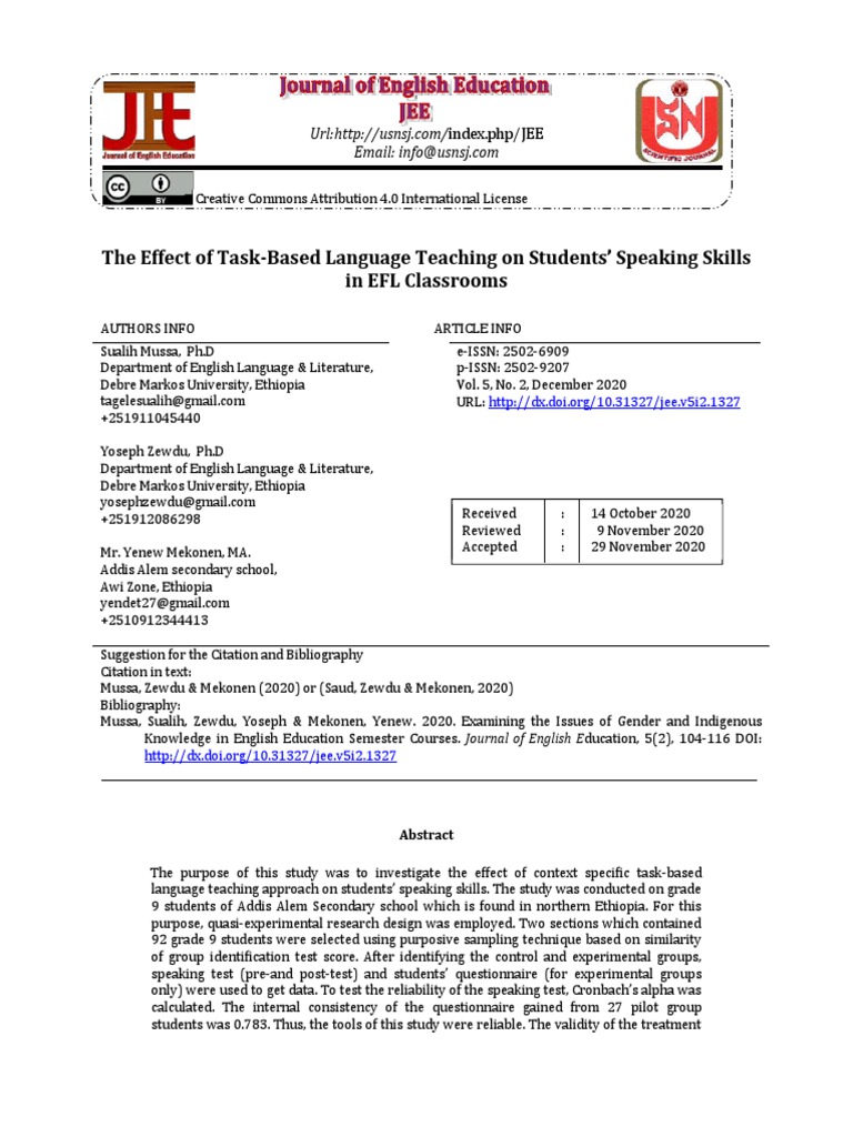 The Effect of Task-Based Language Teaching On Students' Speaking Skills ...