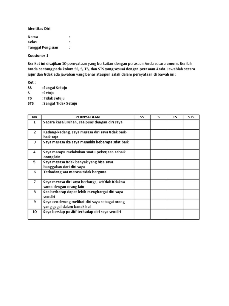 Print Angket Self-Love | PDF | Kesehatan Holistik