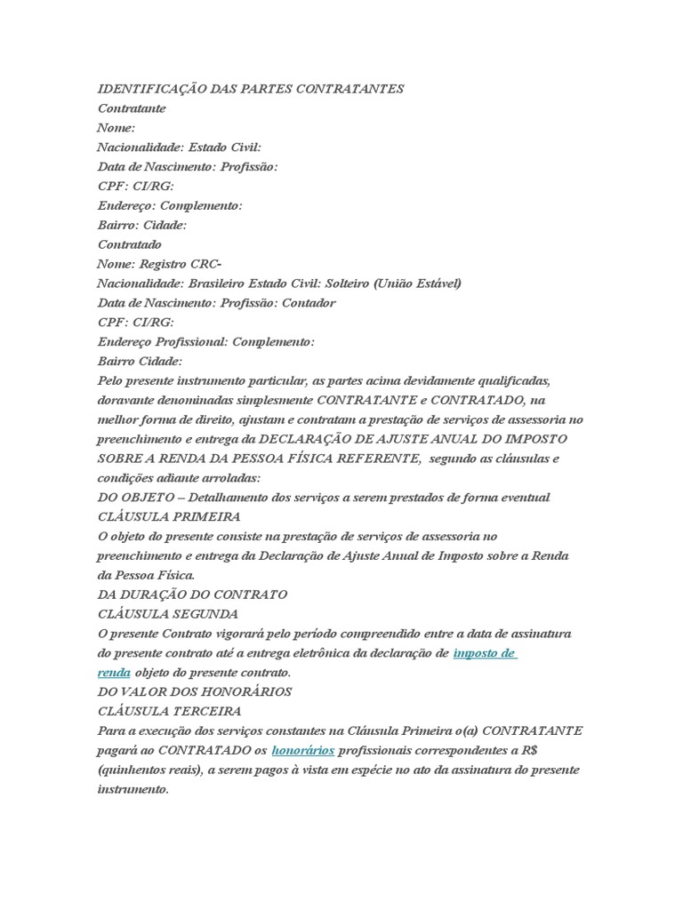 Contrato Prestação de Serviços Irpf | Download grátis PDF | Business ...